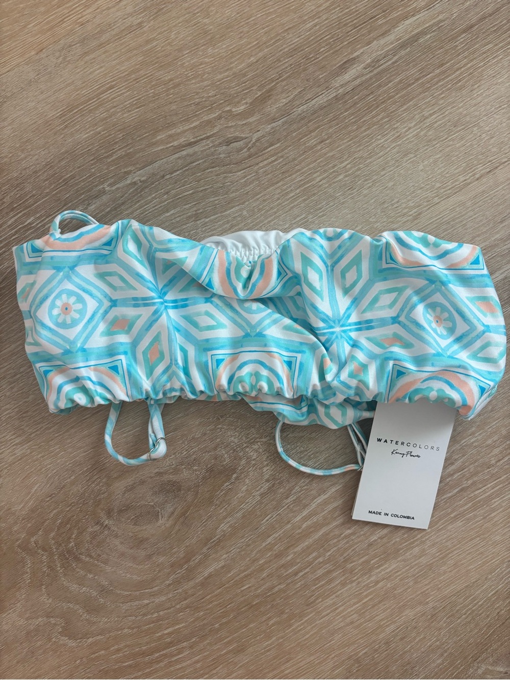 Kenny Flowers Ischia M Aqua & Peach Geometric Bandeau Swim Top